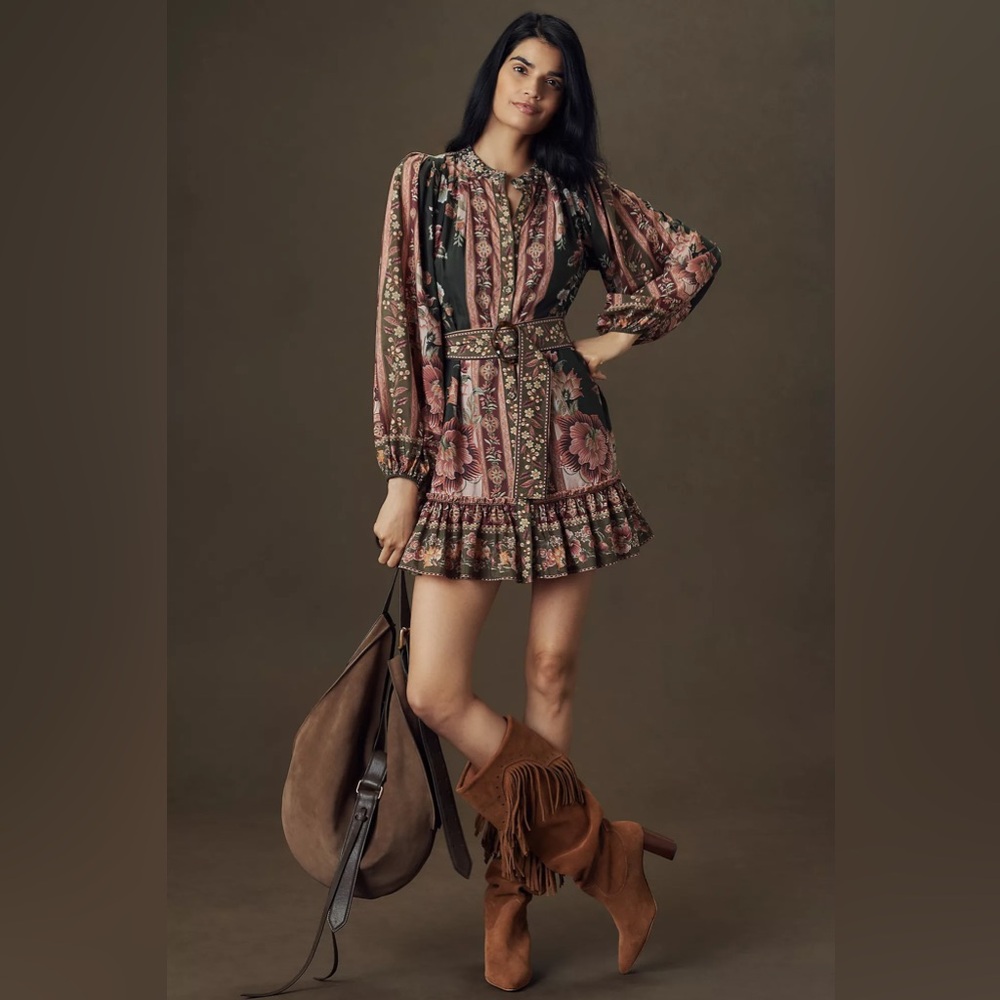 FARM RIO Green Flowering Garden Tree Mini Dress, Size Small , $248